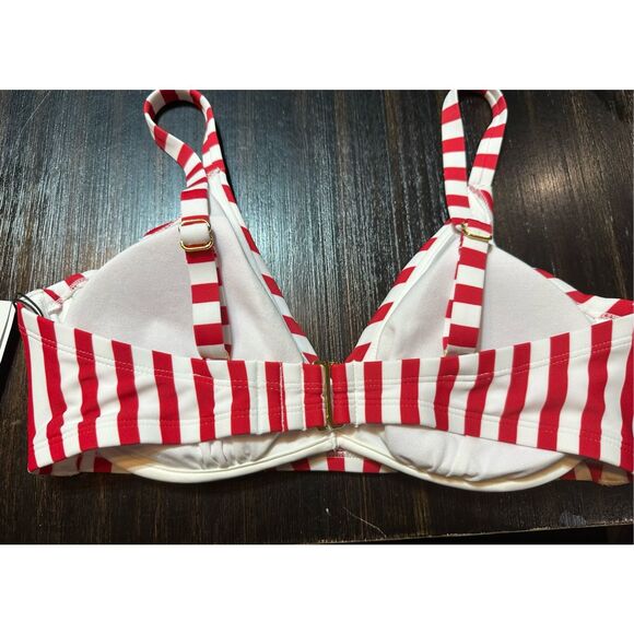 Shade & Shore NWT swim size 36D red/white striped bikini top underwire - Picture 6 of 11